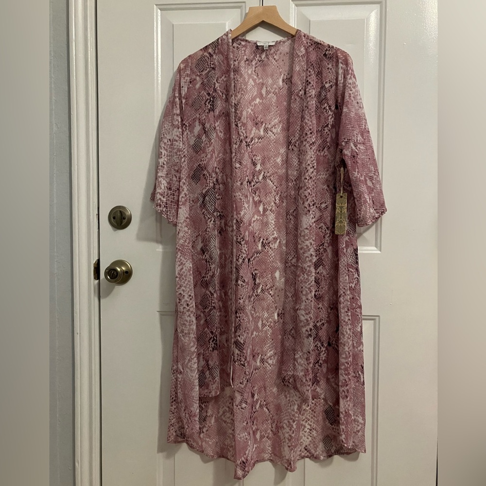 Iris -pink/black sheer snake print, kimono, poncho